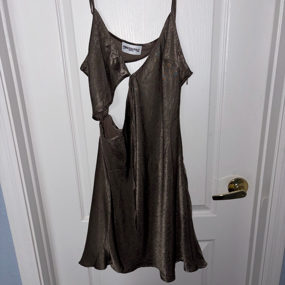 Princess Polly Metallic Brown Slip Mini Dress with Side Cutout